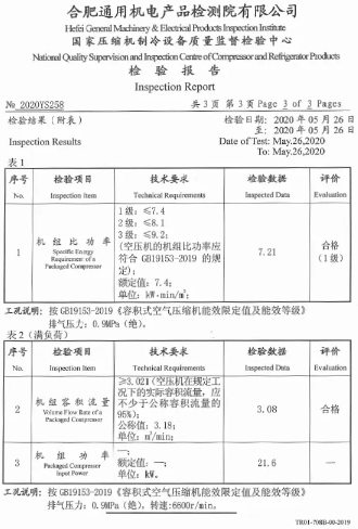 LIUTECH柳泰克空壓機產(chǎn)品一級能效檢驗報告搶先看