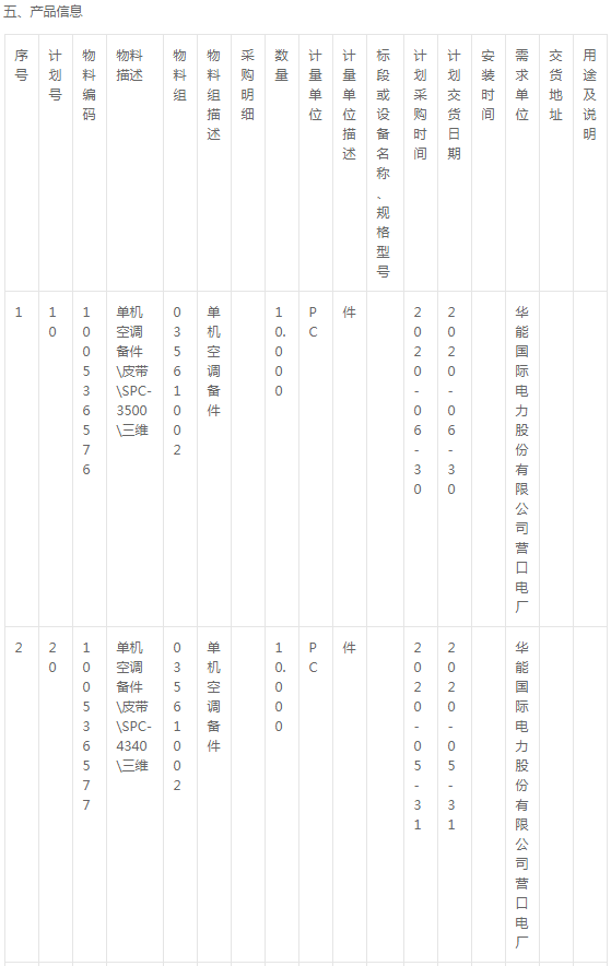 華能國(guó)際電力公司營(yíng)口電廠壓縮機(jī)備件詢價(jià)