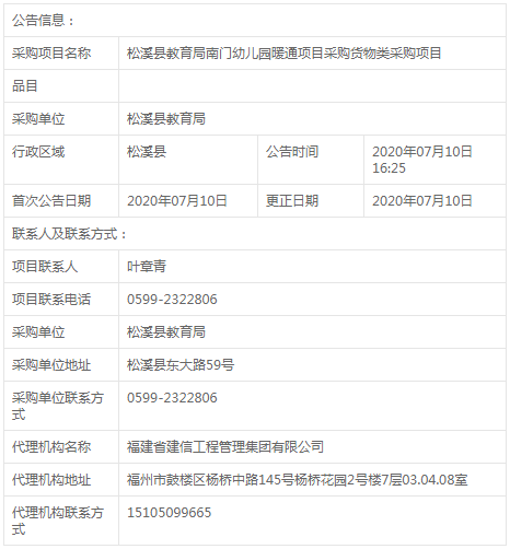 松溪縣教育局南門幼兒園壓縮機(jī)暖通項(xiàng)目采購變更