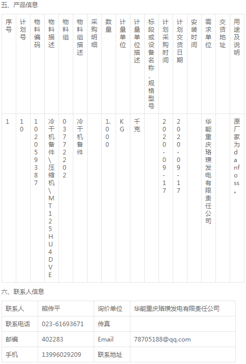 華能重慶珞璜發(fā)電公司壓縮機(jī)采購(gòu)招標(biāo)